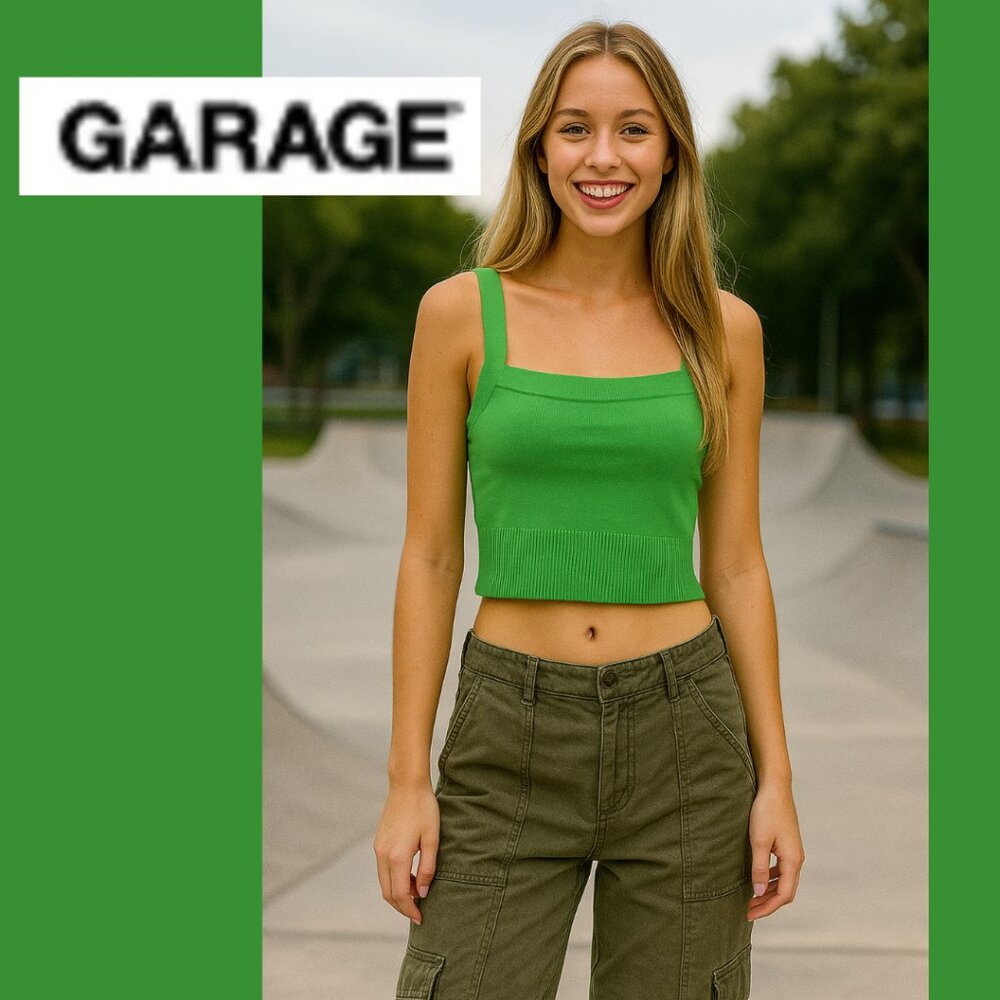 Garage Viscose Green Cropped Tank Top (Size L)